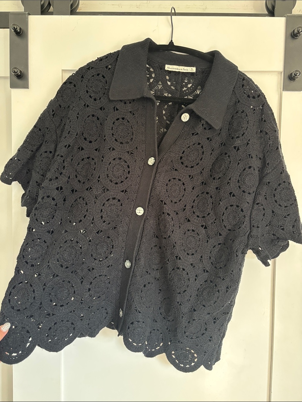 Abercrombie & Fitch Black Crochet Short-Sleeve Cardigan